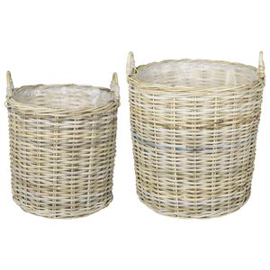 vidaXL Cesta de Plantas GENDT 2 unid. Cinza Natural Rattan Kubu