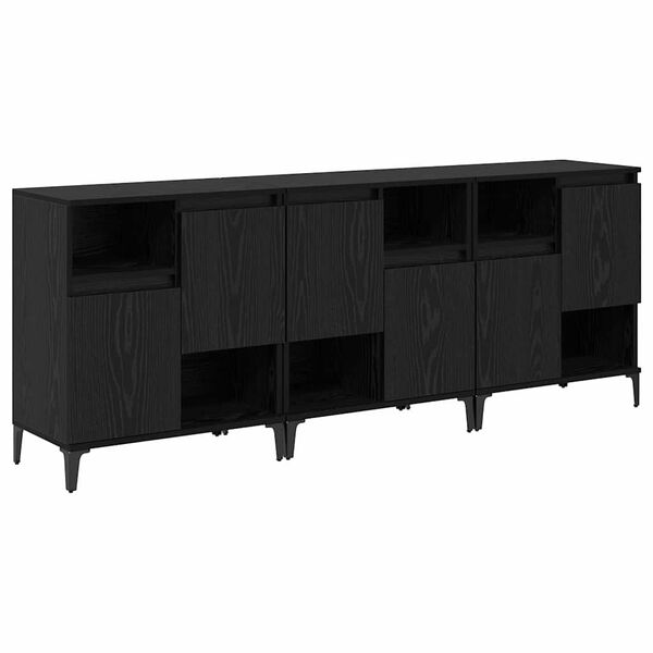 vidaXL Aparadores 3 pcs Carvalho Preto 60 x 35 x 70 cm
