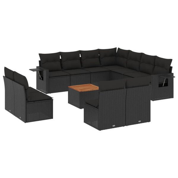 vidaXL 12 pcs conjunto de sof&aacute;s de jardim c/ almofad&otilde;es vime PE preto