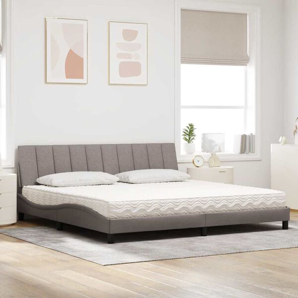vidaXL Cama com colch&atilde;o Hanko 200x200 cm tecido cinzento-acastanhado