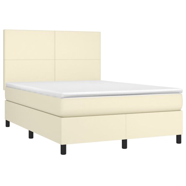 vidaXL Cama com molas/colch&atilde;o 140x200 cm couro artificial cor creme