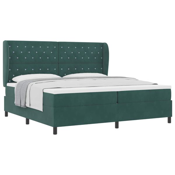 vidaXL Cama Box com colch&atilde;o Verde Escuro 200 x 200 cm Poli&eacute;ster