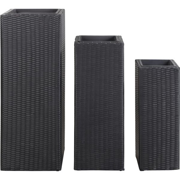 vidaXL Vasos/floreiras para jardim 3 pcs vime PE preto