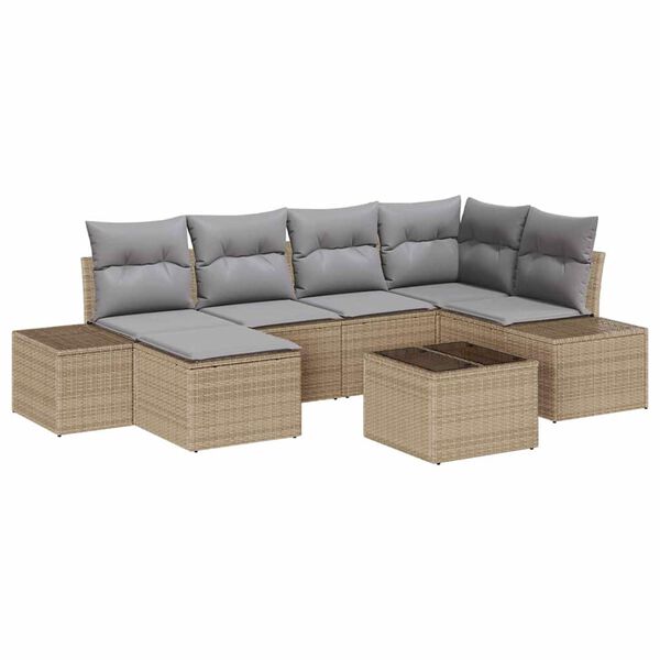 vidaXL Conjunto de Sofá de Jardim 7 pcs Bege e Cinza vime PE