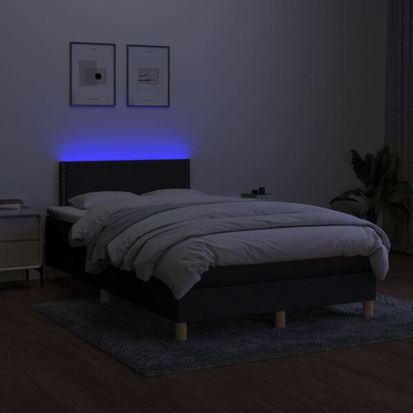 vidaXL Cama box spring c/ colch&atilde;o e LED 120x190 cm tecido preto