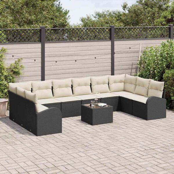 vidaXL Conjunto de Sofás com almofada 11 pcs Preto Polirattan
