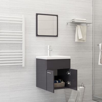 vidaXL 2 pcs conj. móveis casa de banho contraplacado cinza brilhante