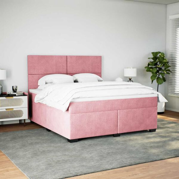 vidaXL Cama com molas/colch&atilde;o 180x200 cm veludo rosa