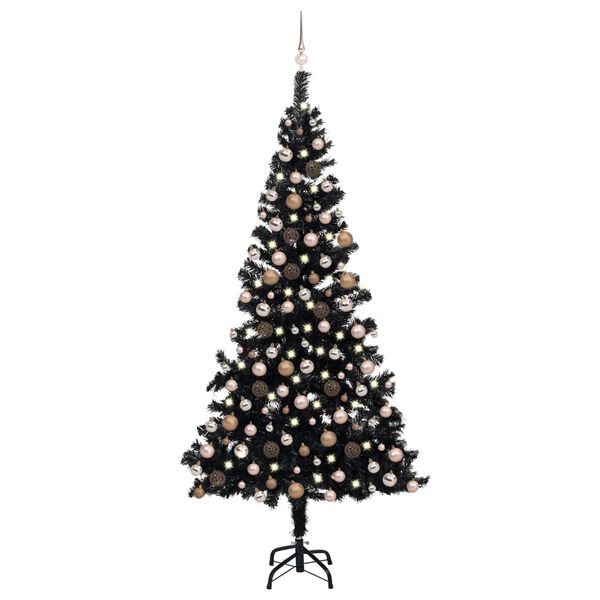 vidaXL Árvore Natal artificial pré-iluminada c/ bolas 240cm PVC preto