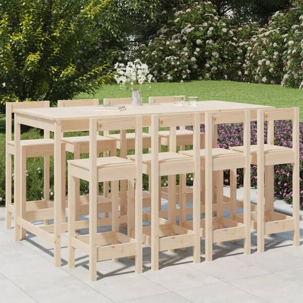 vidaXL 9 pcs conjunto de bar para jardim pinho maciço