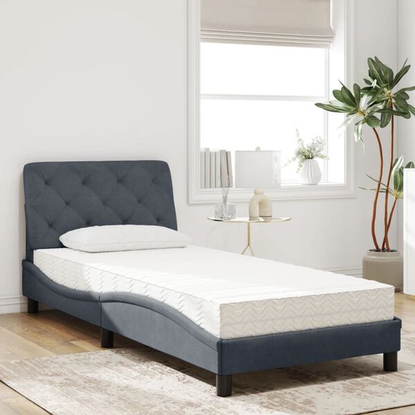 vidaXL Cama com colch&atilde;o 80x200 cm veludo cinzento-escuro