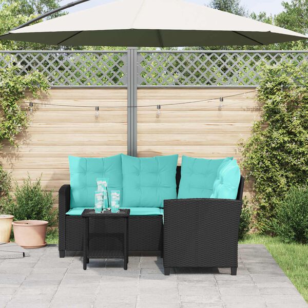 vidaXL Sof&aacute; de jardim 2 pcs Preto e Turquesa Rattan Sint&eacute;tico