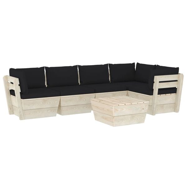 vidaXL 6 pcs conjunto lounge de paletes + almofad&otilde;es madeira de abeto
