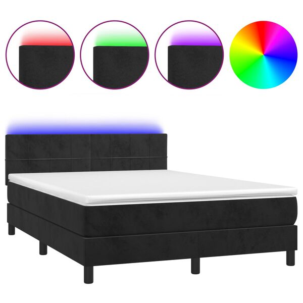 vidaXL Cama box spring c/ colch&atilde;o/LED 140x200 cm veludo preto
