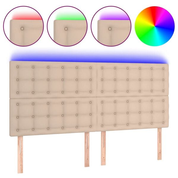vidaXL Cabeceira cama c/ LED couro artif. 180x5x118/128cm cappuccino