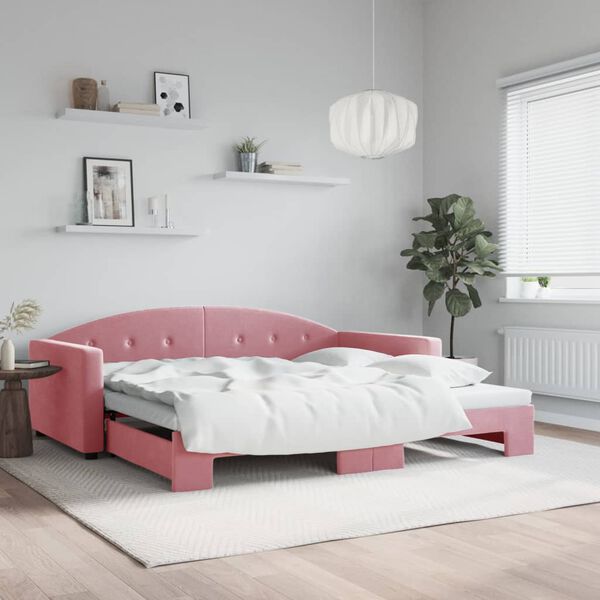 vidaXL Sof&aacute;-cama com gavet&atilde;o 100x200 cm veludo rosa