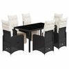 vidaXL 7 pcs conjunto de bistr&ocirc; p/ jardim c/ almofad&otilde;es vime PE preto