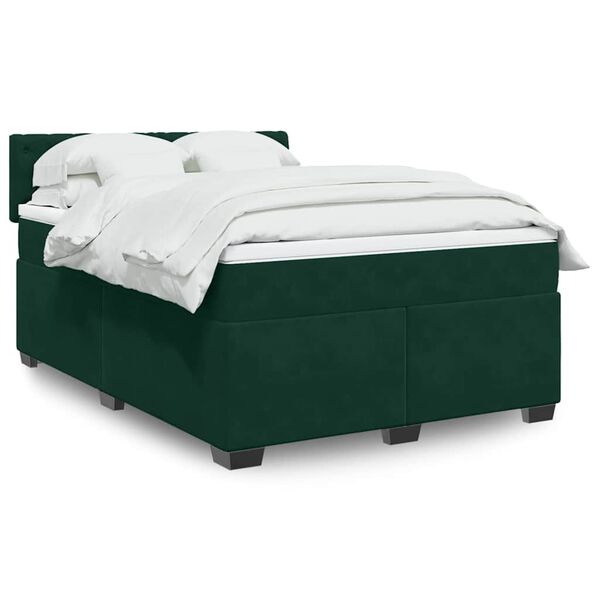 vidaXL Cama com molas/colch&atilde;o 160x200 cm veludo verde-escuro