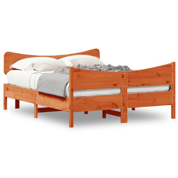 vidaXL Cama sem colch&atilde;o 135x190 cm madeira pinho maci&ccedil;a castanho-mel