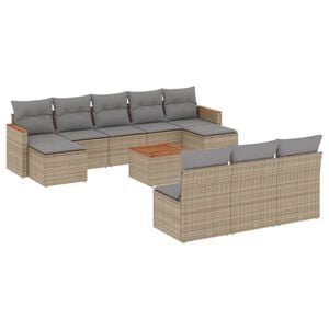 vidaXL 11 pcs conjunto sof&aacute;s de jardim c/ almofad&otilde;es vime PE bege