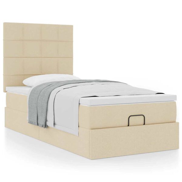 vidaXL Estrutura de cama otomana com creme de colch&atilde;o 90x190cm tecido