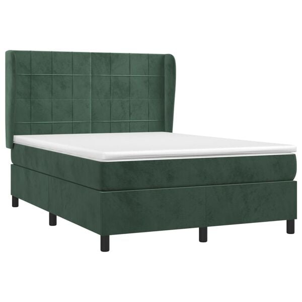 vidaXL Cama com molas/colch&atilde;o 140x190 cm veludo verde-escuro