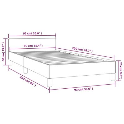 vidaXL Estrutura de cama c/ cabeceira tecido cinza-claro 90x200 cm