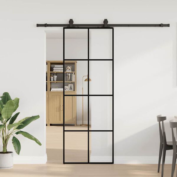 vidaXL Porta deslizante c/ conj. ferragens 76x205cm vidro ESG preto