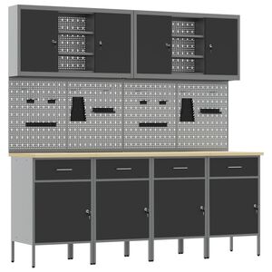 vidaXL Arm&aacute;rio de Trabalho 10 unid. Preto Madeira de Engenharia e A&ccedil;o
