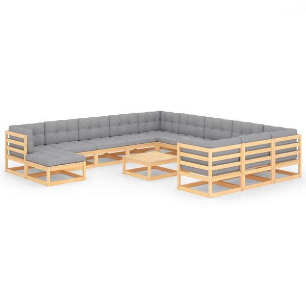 vidaXL 13 pcs conjunto lounge de jardim c/ almofadões pinho maciço