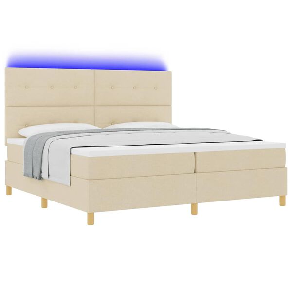 vidaXL Cama Box Spring LED com colch&atilde;o Creme 200 x 200 cm tecido
