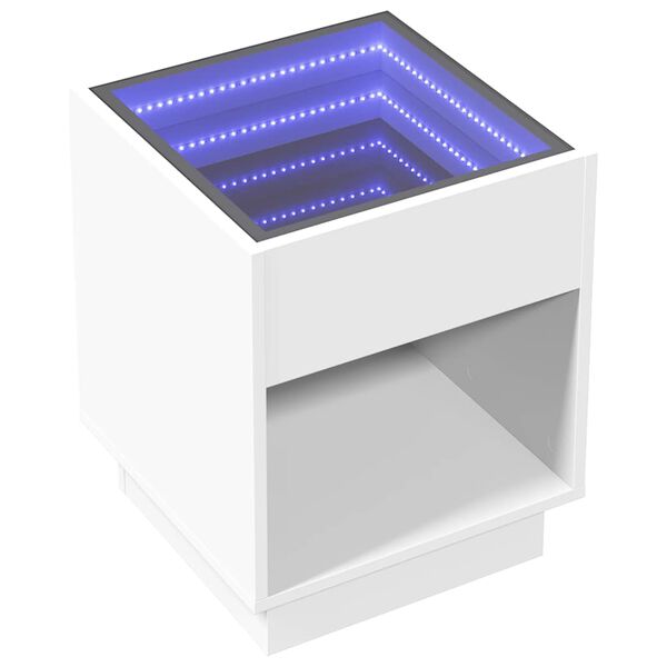 vidaXL Mesa de cabeceira com luzes LED Infinity 40x40x50 cm branco