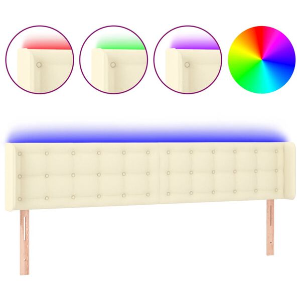 vidaXL Cabeceira de cama c/ LED 163x16x78/88 cm couro artificial cr&egrave;me