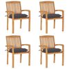 vidaXL Cadeiras de jardim empih&aacute;veis c/ almofad&otilde;es 4 pcs teca maci&ccedil;a