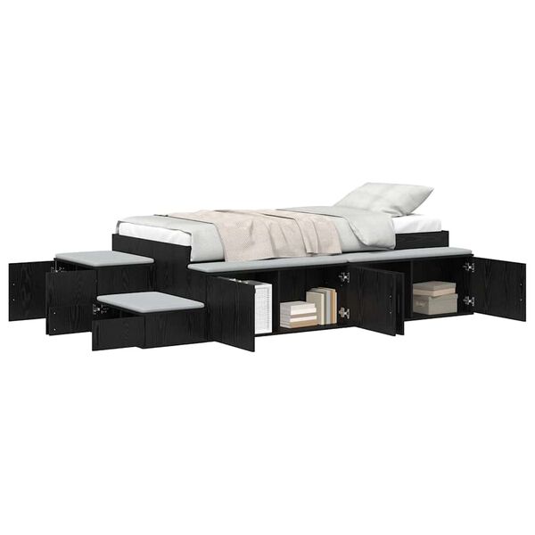 vidaXL Estrado de cama com arruma&ccedil;&atilde;o Carvalho Preto 90 cm
