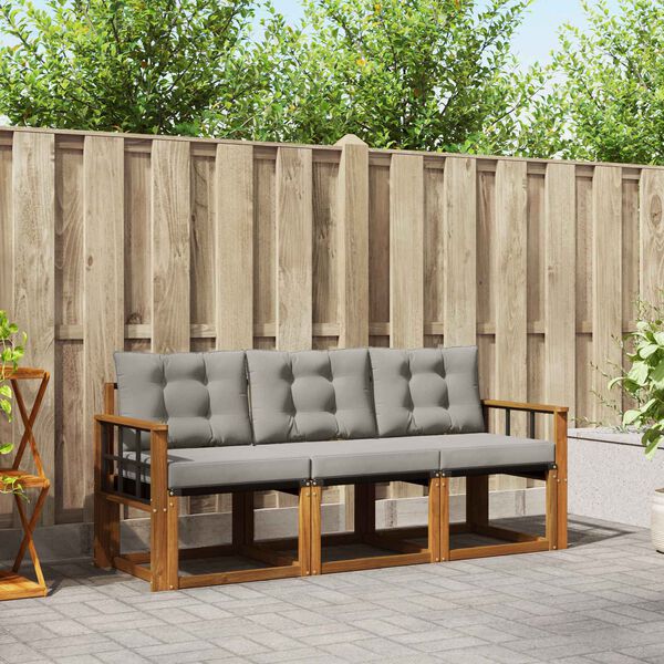 vidaXL Conjunto de Sof&aacute;s para Exterior 3 pcs Cinza Natural e Claro