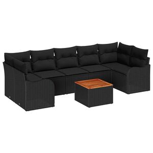 vidaXL Conjunto de Sof&aacute; de Jardim com almofada 8 pcs Preto vime PE