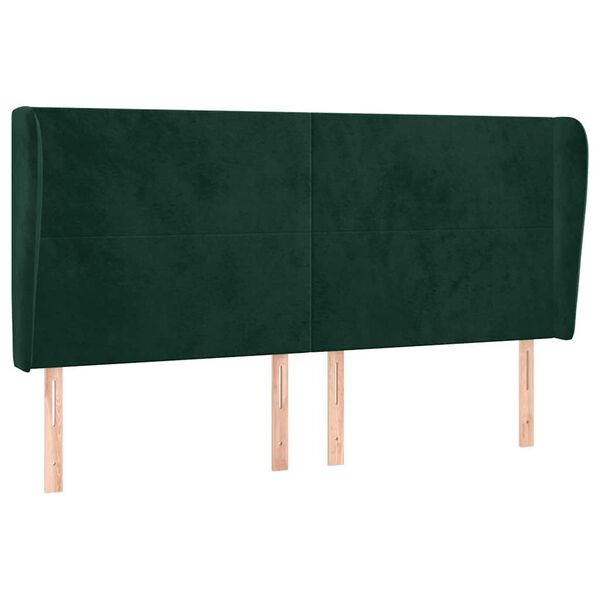 vidaXL Cabeceira cama c/ abas veludo 163x23x118/128 cm verde-escuro