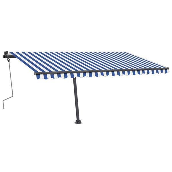 vidaXL Toldo retrátil manual com LED 400x350 cm azul e branco