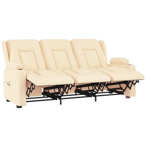 vidaXL Poltrona massagens 3 lug. reclinável sup. copo couro art. creme
