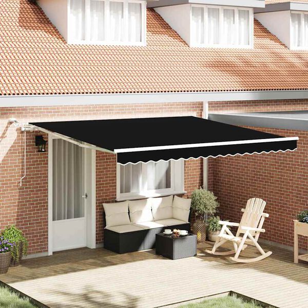 vidaXL Toldo Retr&aacute;til Preto 400 &times; 300 cm Poli&eacute;ster e Metal