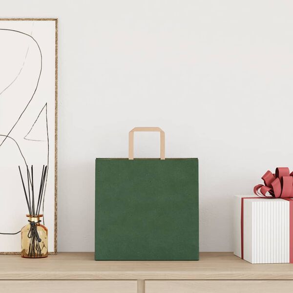 vidaXL Sacos de papel 50 unid com al&ccedil;as verde 26x17x25 cm