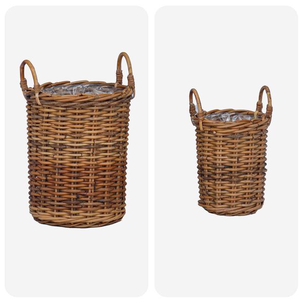 vidaXL Cesta de Plantas com armazenamento 2 pcs Castanho Rattan Kubu