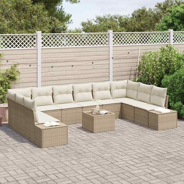 vidaXL Conjunto de Sof&aacute; de Jardim com almofada 11 pcs Bege e Creme