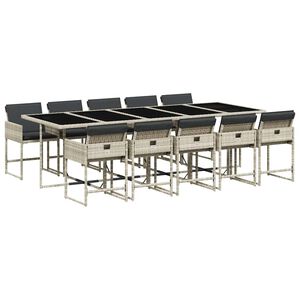 vidaXL 11 pcs conjunto jantar p/ jardim c/ almofad&otilde;es vime PE cinzento