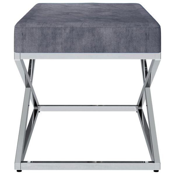 vidaXL Banco 97 cm veludo e a&ccedil;o inoxid&aacute;vel cinzento