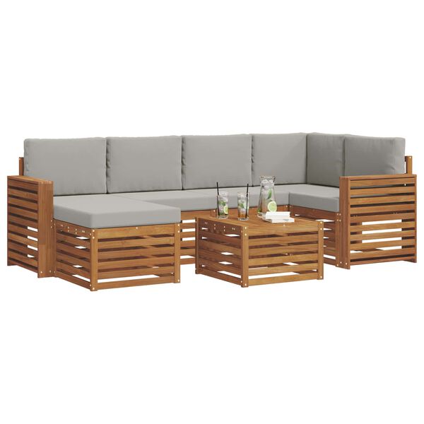 vidaXL Conjunto de Sof&aacute; Sectional 7 pcs Cinza Natural e Claro