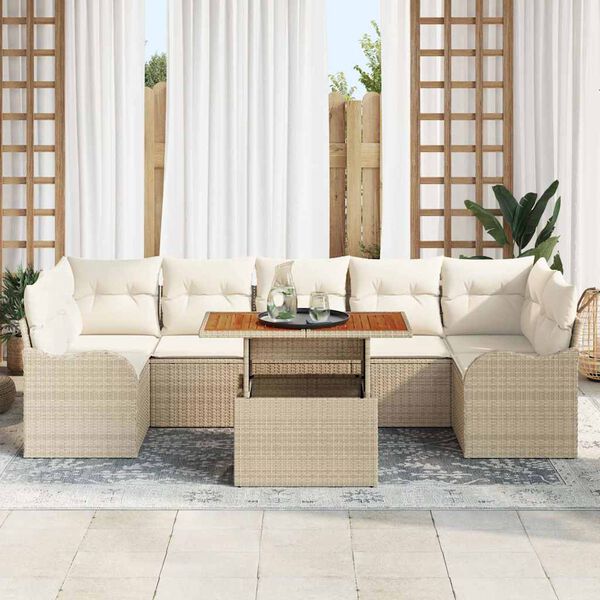 vidaXL Conjunto de Sof&aacute; de Jardim 8 pcs Bege Rattan Sint&eacute;tico