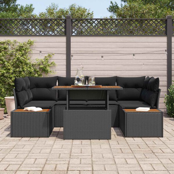 vidaXL Conjunto de Sof&aacute; de Jardim 7 pcs Preto Rattan Sint&eacute;tico