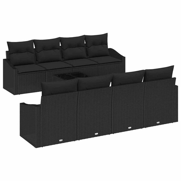vidaXL Conjunto de Sofás com almofada 7 pcs Preto vime PE
